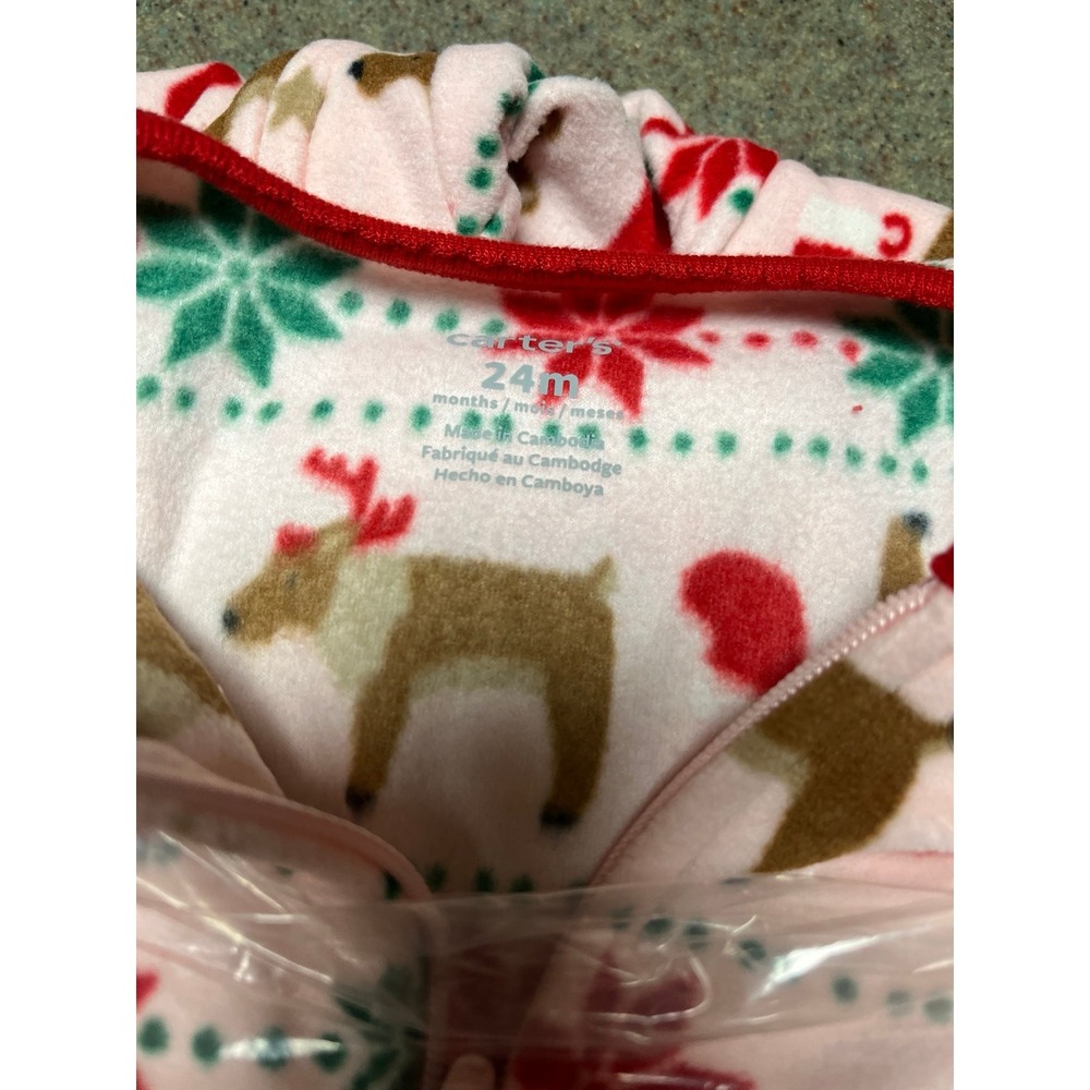 Christmas Carter's fleece footie pajamas 24 months NWT‎ Pink/Red/Green - Picture 6 of 6